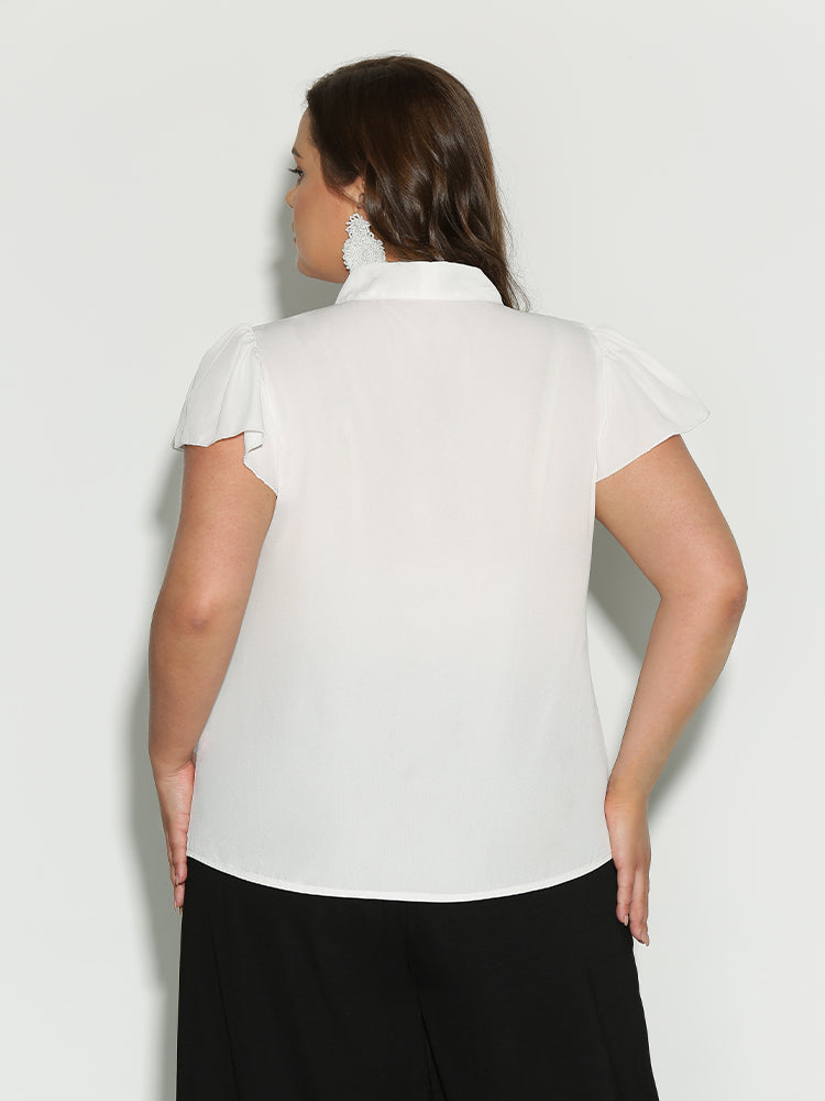 Bowknot Frill Cap Sleeve Blouse