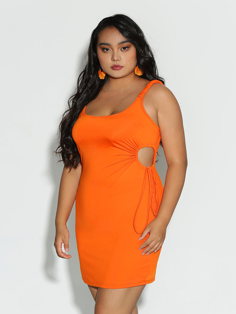 Shirred Shoulder Cut Out Dress