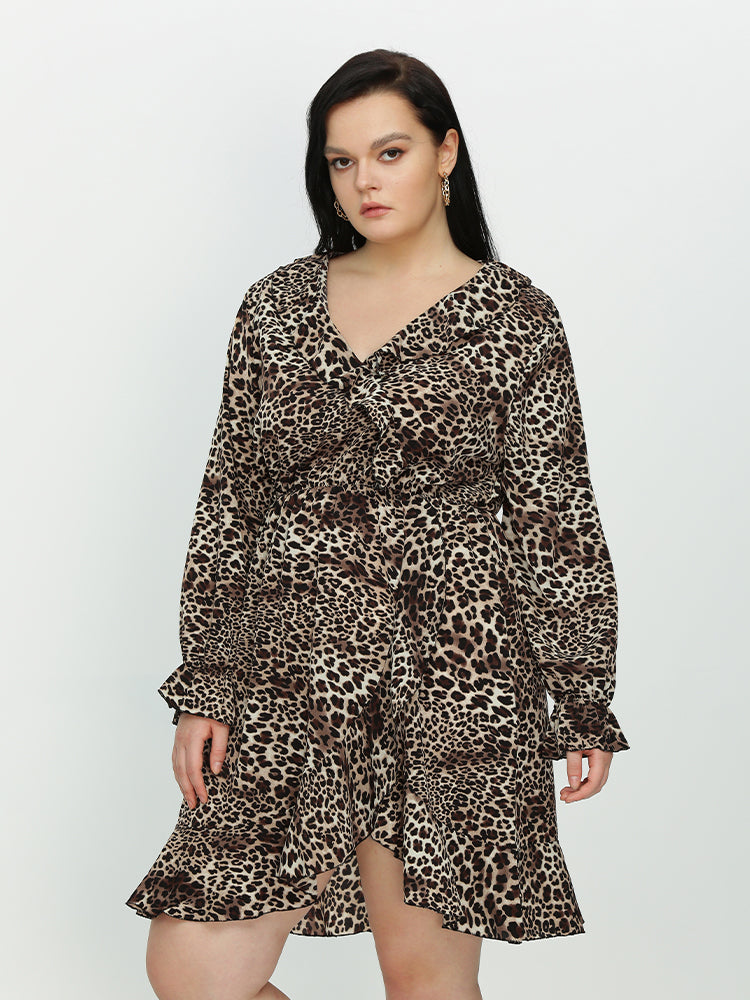 Ruffle Hem Leopard Dress