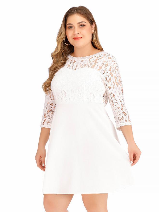 Lace Patchwork Round Neck  Backless Dress