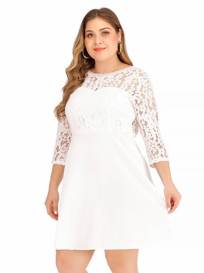 Lace Patchwork Round Neck  Backless Dress