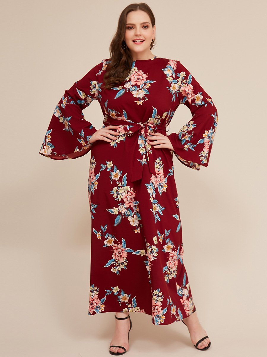 Floral Printed Flared Sleeves Dress