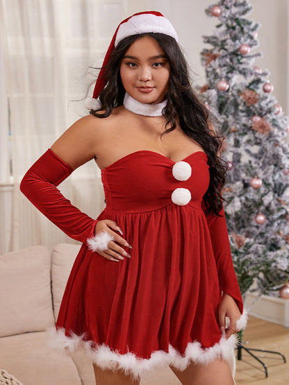 Pompom Velvet Dress With Gloves