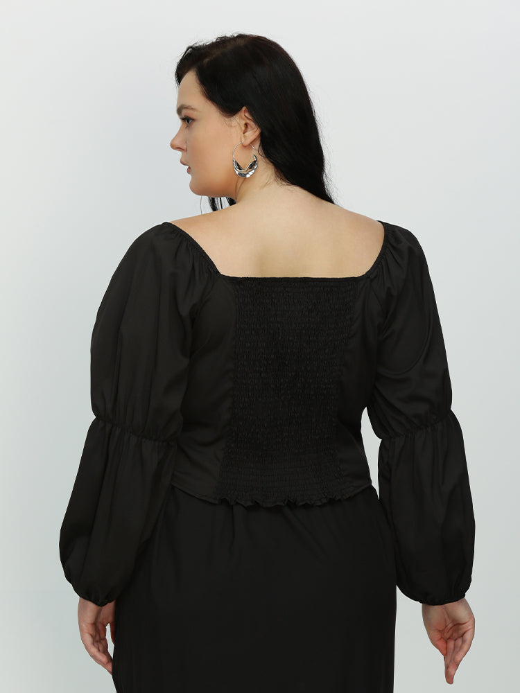 Irregular Ruffle Hem Lantern Sleeve Blouse