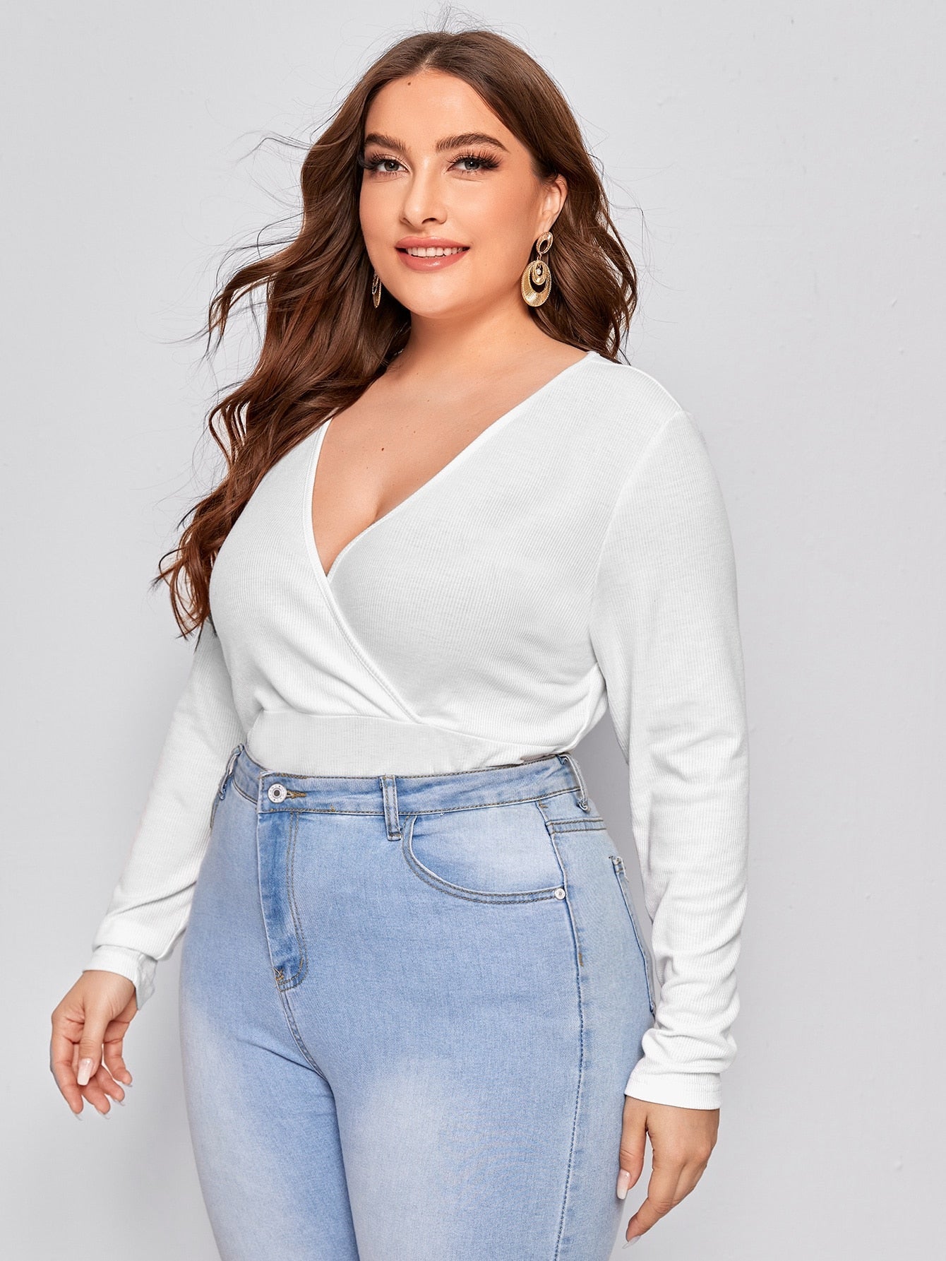 Surplice Neck Rib-knit Tee