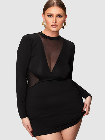 Solid Contrast Mesh Bodycon Dress