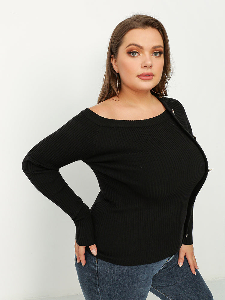 Irregular Neck Cold Shoulder Sweater