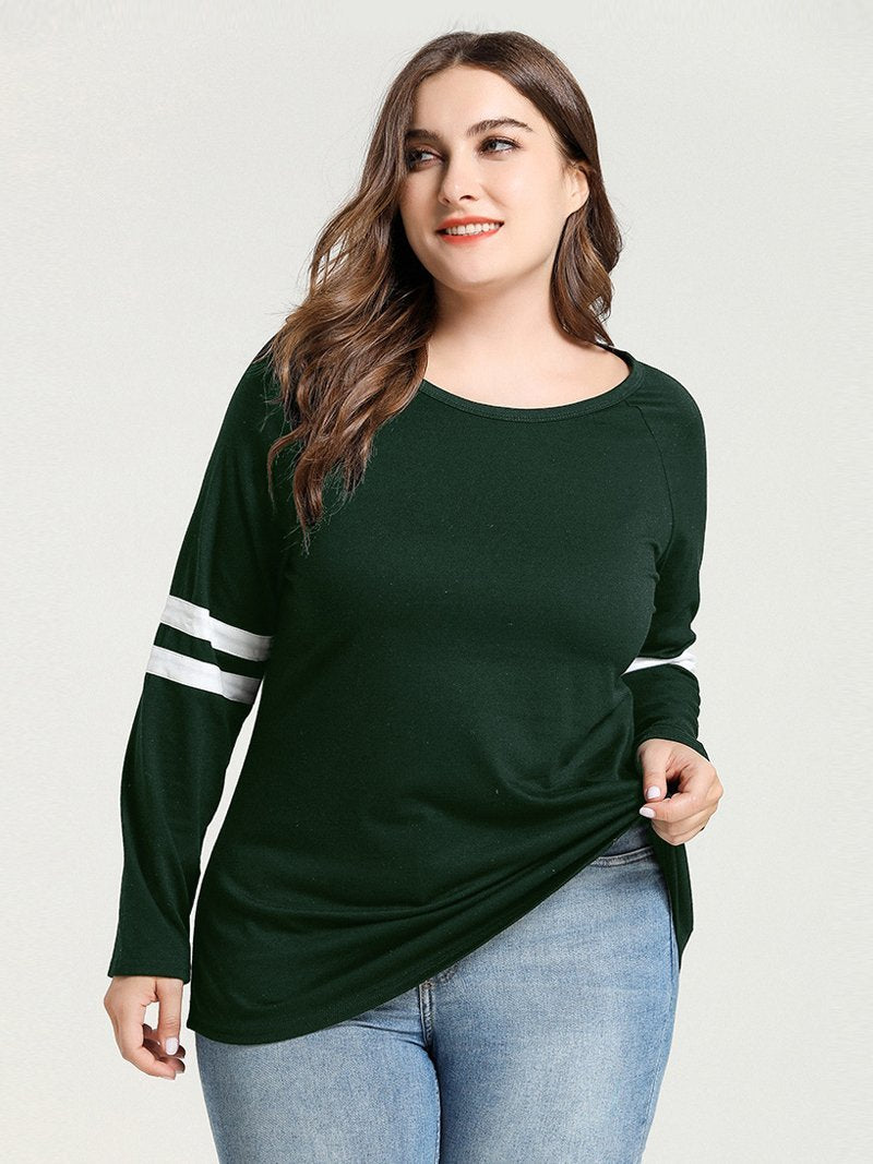 Stripe Sleeve Round Neck T-shirt