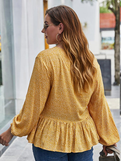 Ditsy Printed Lantern Sleeve Top