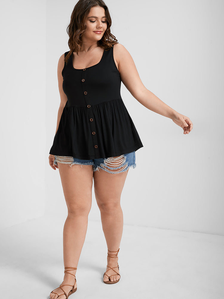 Solid Scoop Neck Button Front Tank Top