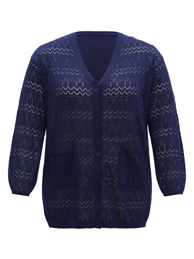 Plain Pocket Hollow Out Button Through Cardigan