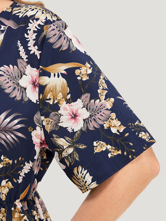 Floral Flutter Hem Wrap Blouse