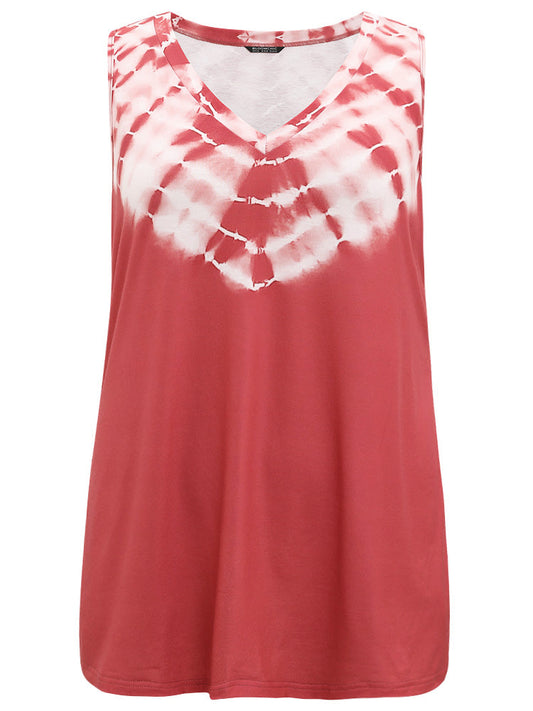 Tie Dye Contrast V Neck Tank Top
