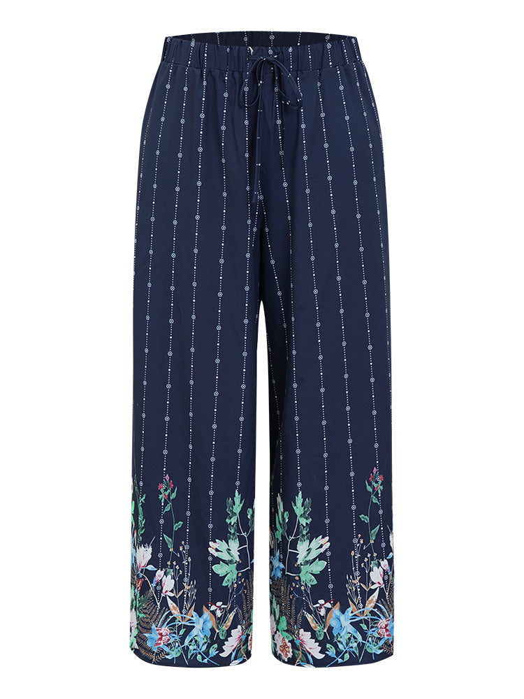 Floral & Striped Pocket Wide Leg Pants