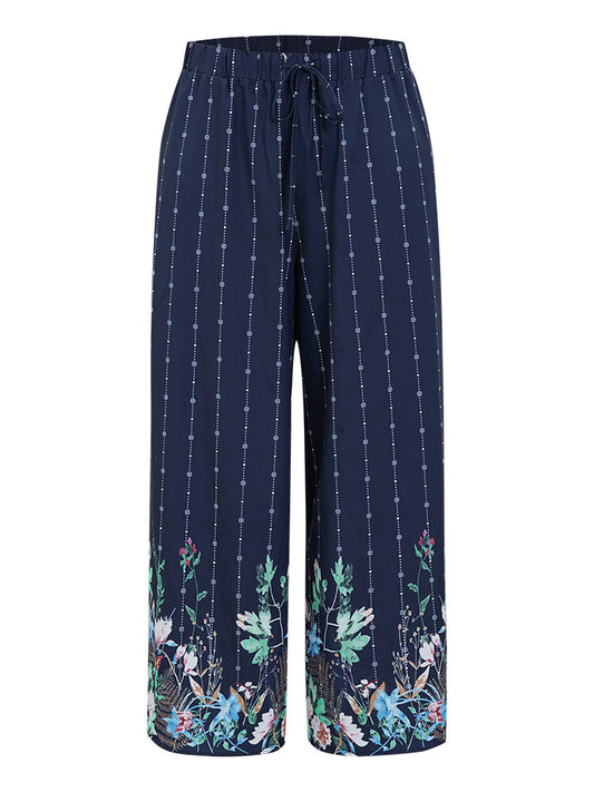 Floral & Striped Pocket Wide Leg Pants
