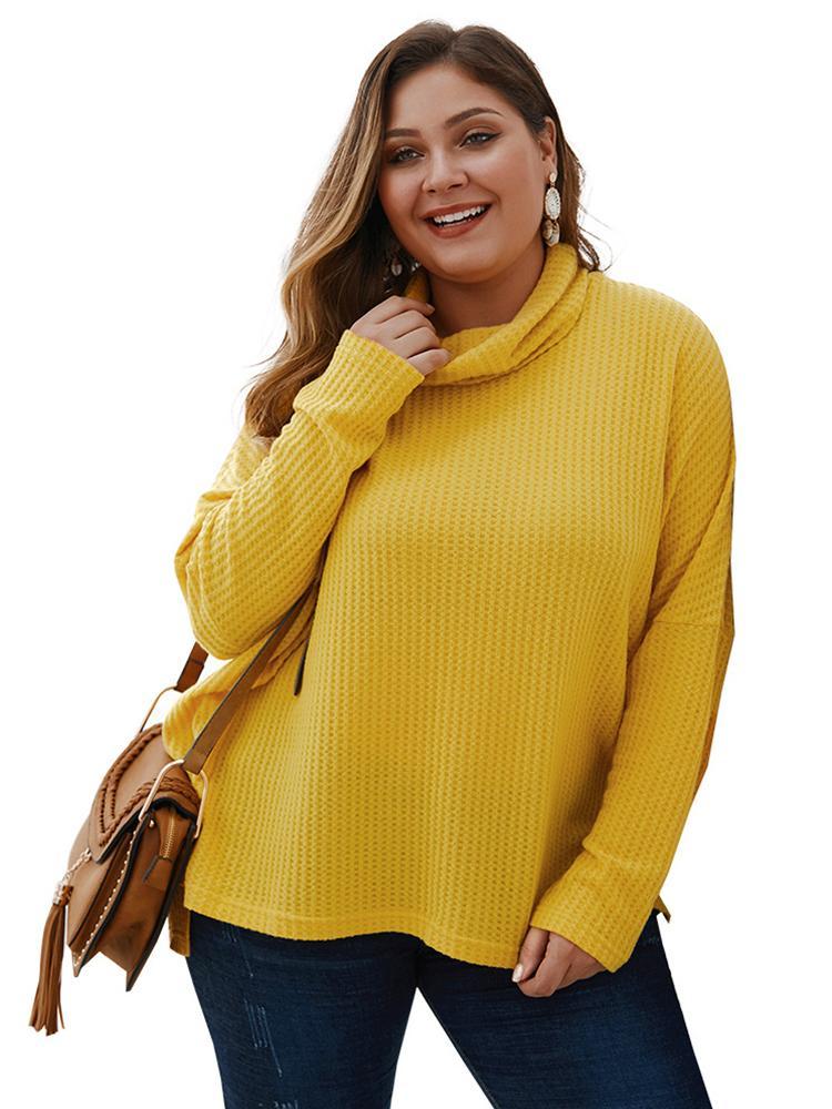 Turtleneck Waffle Solid Color Knit Top