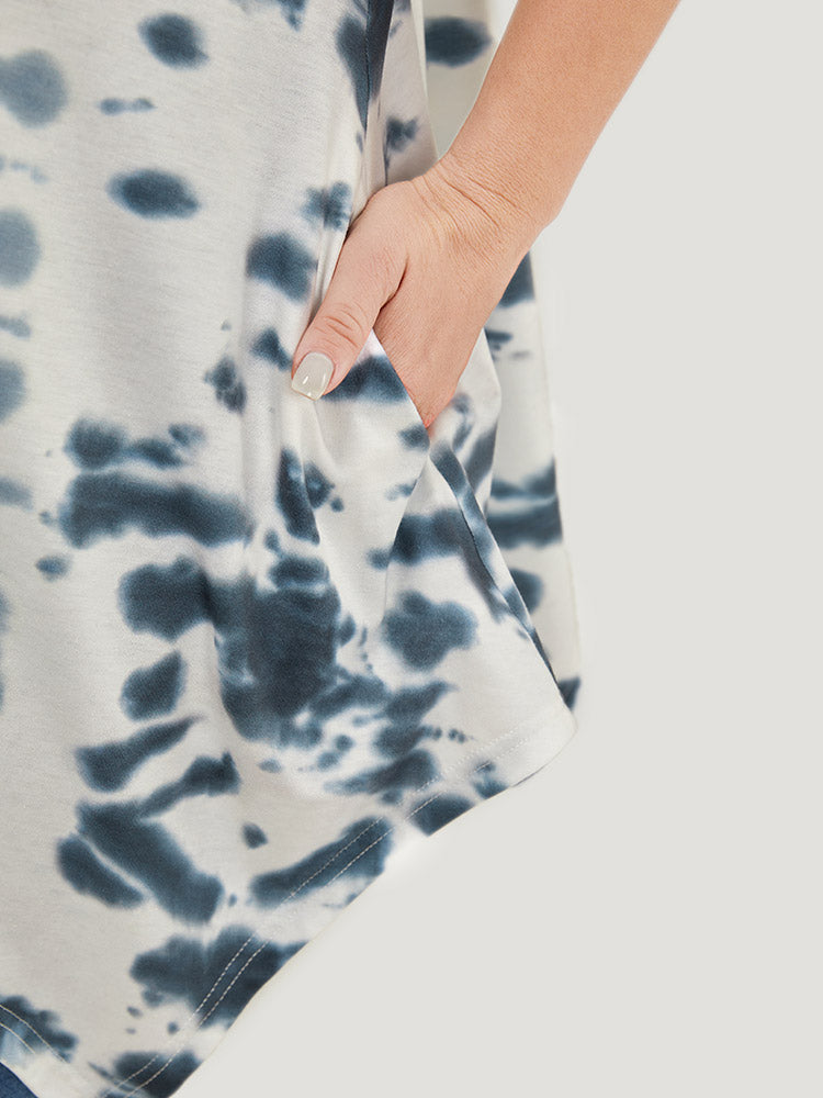 Tie Dye Hanky Hem Batwing Sleeve Crew Neck T-shirt