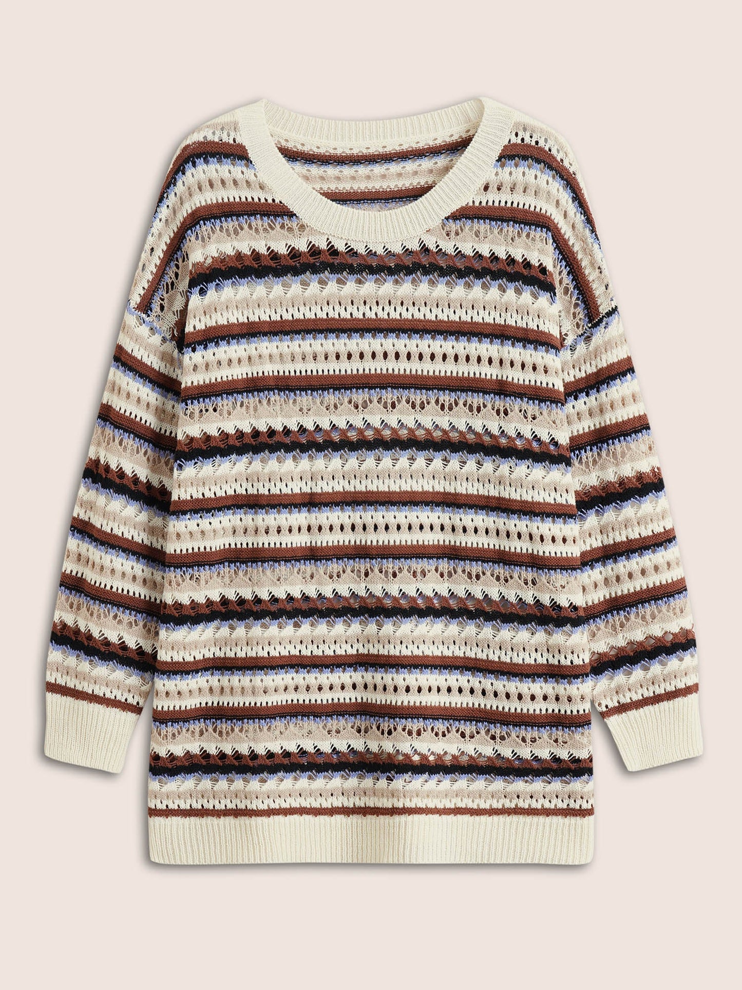 Striped Contrast Drop Shoulder Hollow Out Pullover