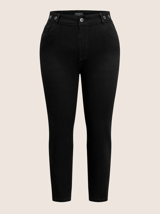 Eyelet Detail Black Wash Ankle Jeans