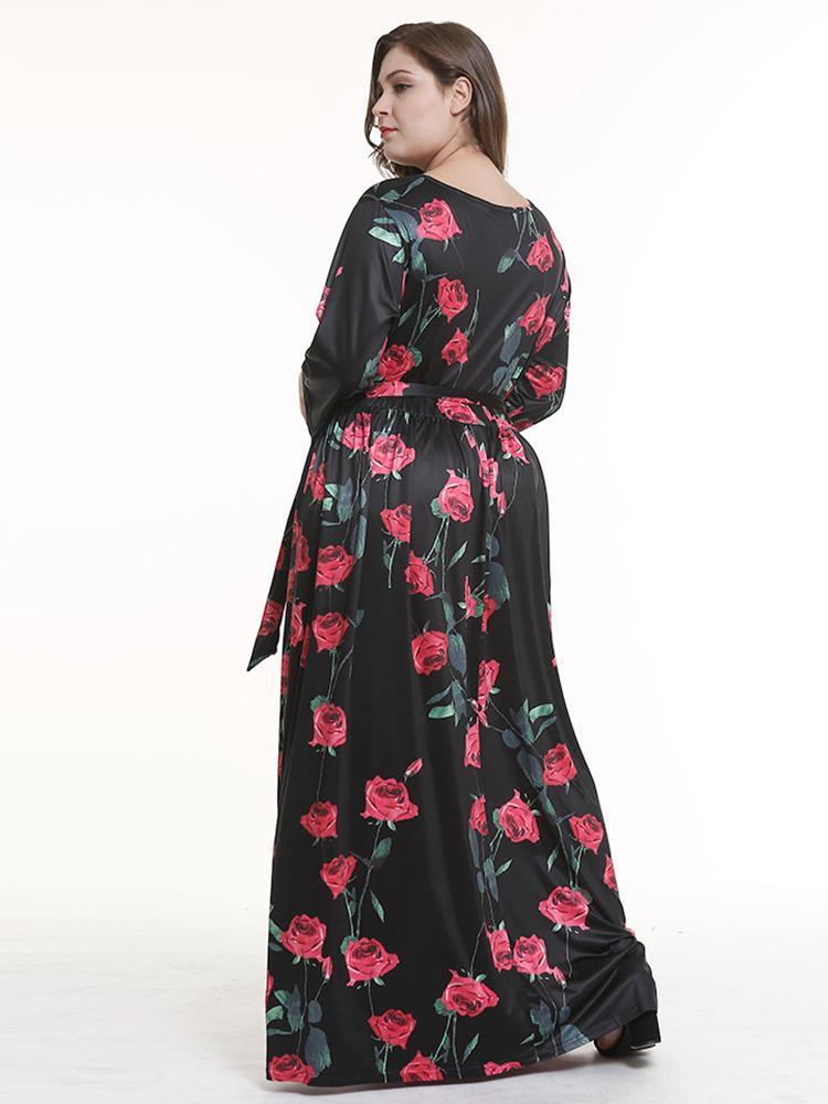 Floral Printed Belt Maxi Dress