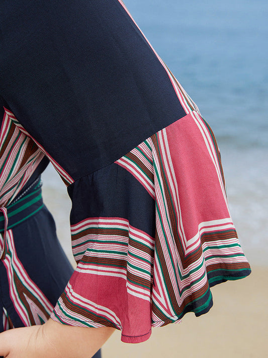 Bandana Print Pocket Belted Open Front Kimono