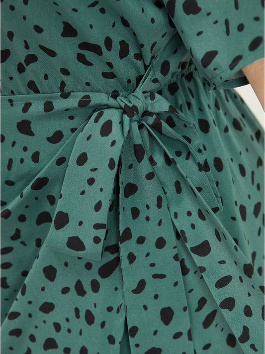 Leopard Print Pocket Knot Side Knee Dress