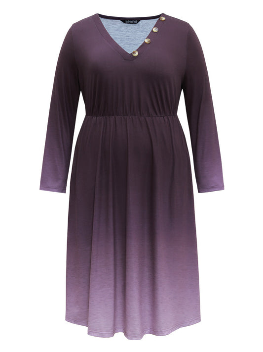 Tie Dye Button Detail Pocket Elastic Waist Dress