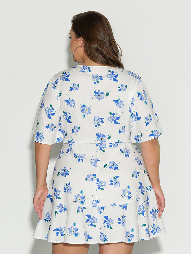 Ditsy Floral Lace Neck Dress