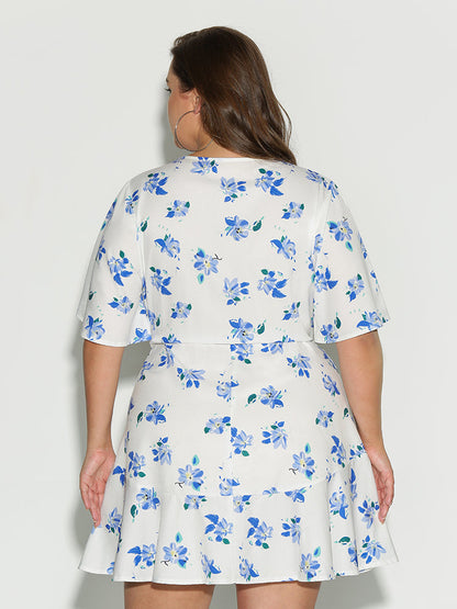 Ditsy Floral Lace Neck Dress