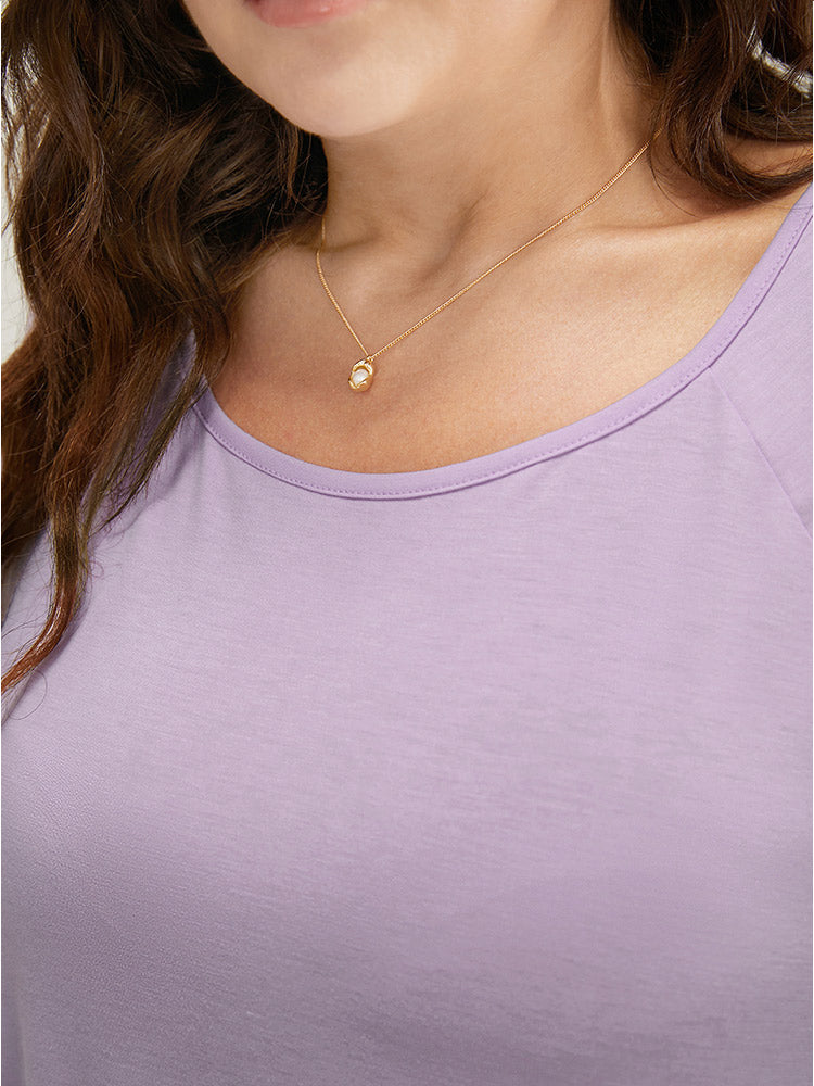 Plain Raglan Sleeve Lace Trim T-shirt