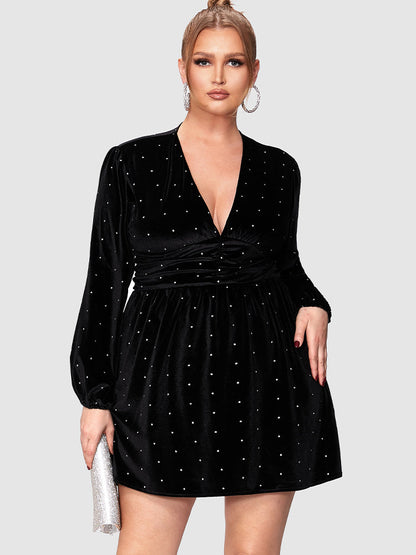 Polka Dot Deep V Neck Dress