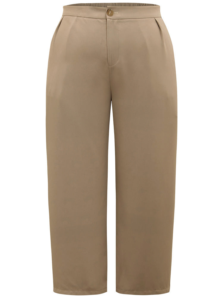 Solid Plicated Detail Woven Pants