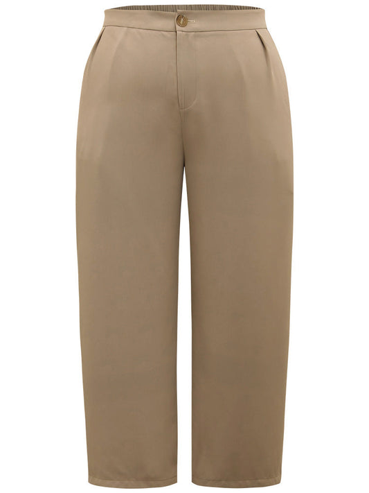 Solid Plicated Detail Woven Pants