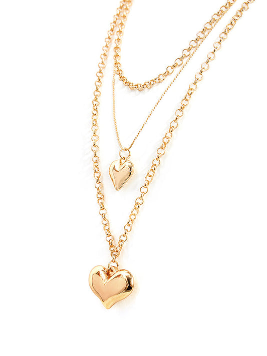 Vintage Gold Heart Charm Layered Necklace