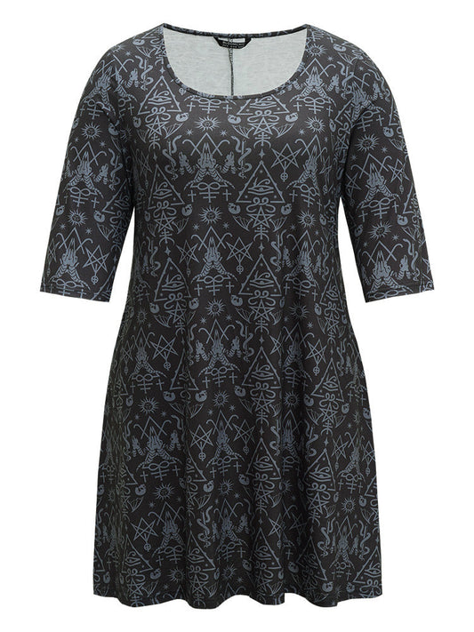 Halloween Print Round Neck Pocket Dress