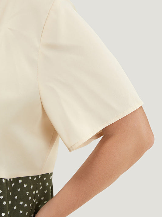 Allover Patchwork Ruffle Hem Blouse