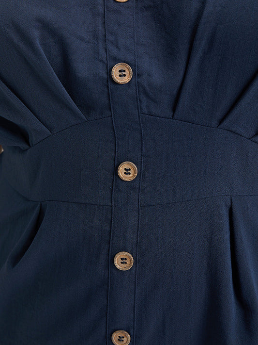 Anti-Wrinkle Plain Pocket Batwing Sleeve Pleated Empire Waist Romper