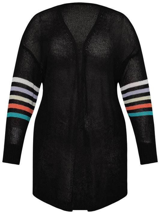 Rainbow Striped Open Front Drop Shoulder Cardigan