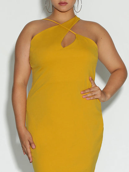 Keyhole Cross Halter Neck Dress