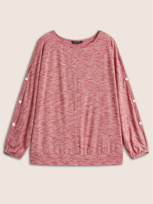 Heather Button Detail Dolman Sleeve T-shirt