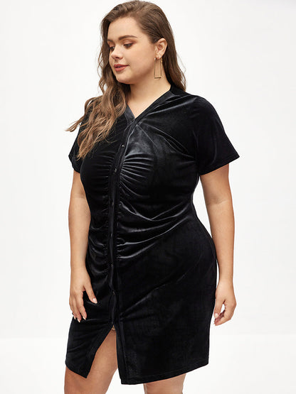 Pleated Snap Button Bodycon Dress