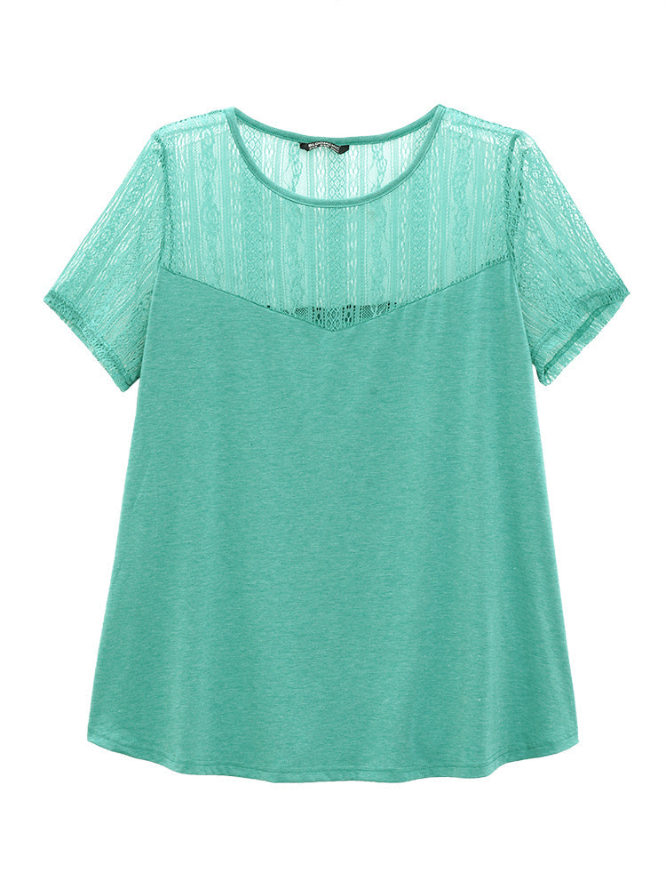 Eyelet Lace Mesh Crew Neck T-shirt