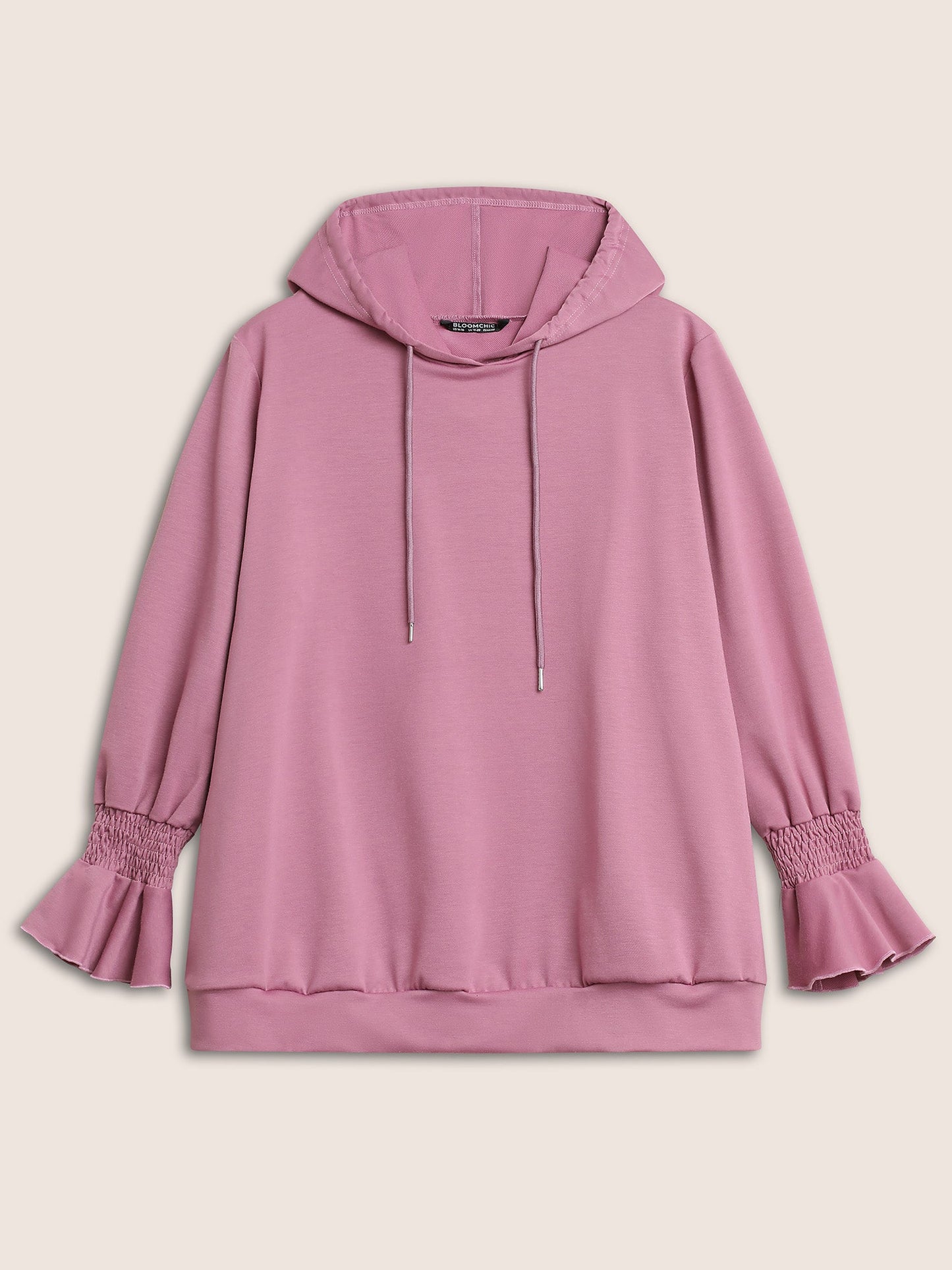 Solid Shirred Flounces Hooded Sweatshirt