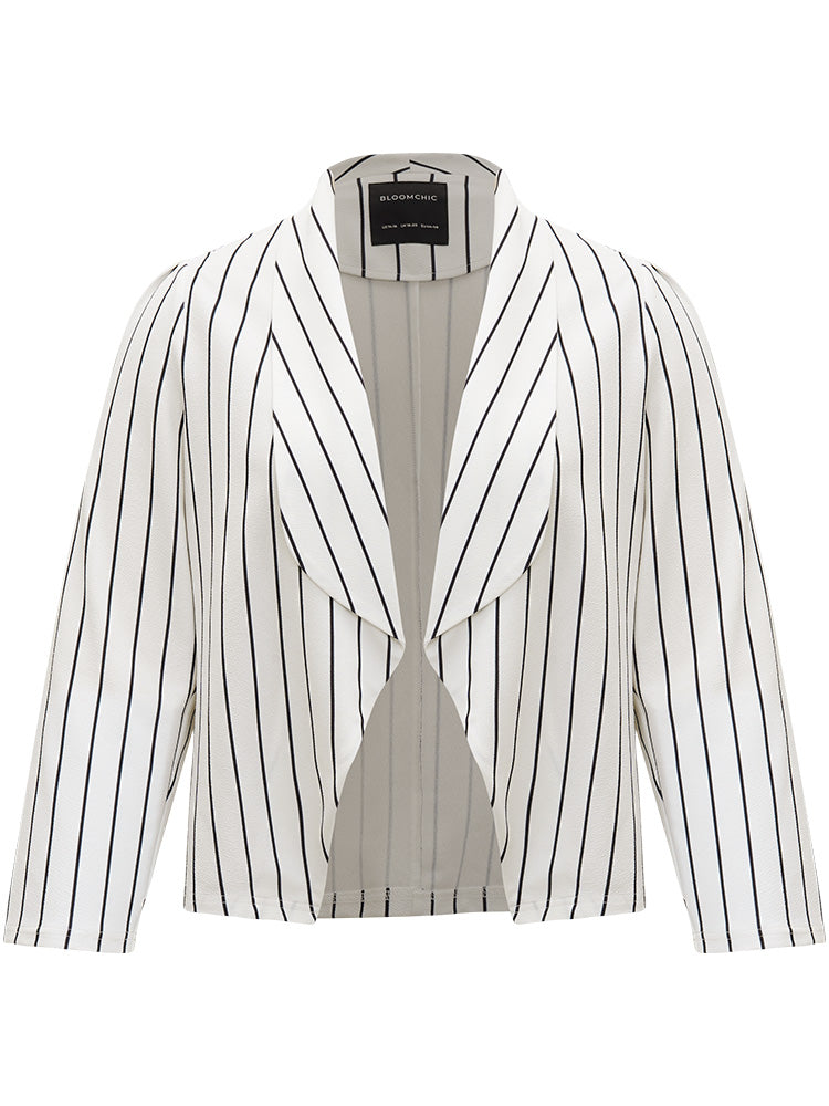 Striped Lapel Collar Open Front Blazer