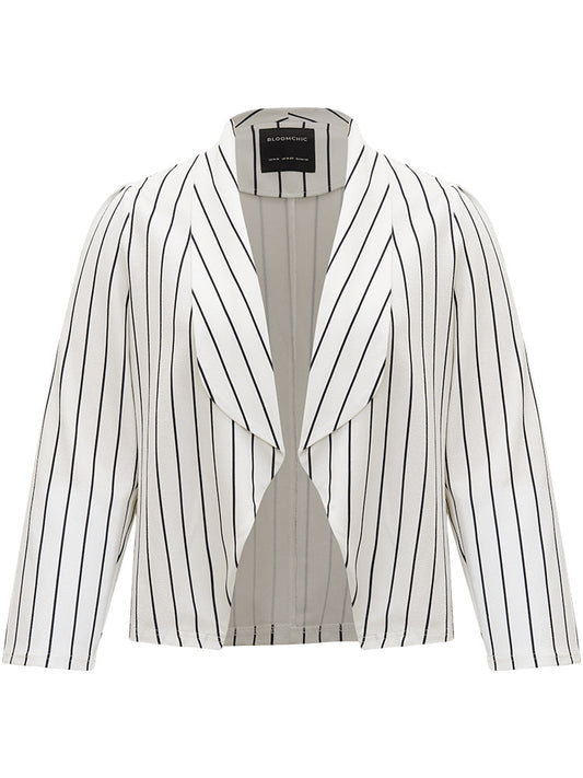 Striped Lapel Collar Open Front Blazer