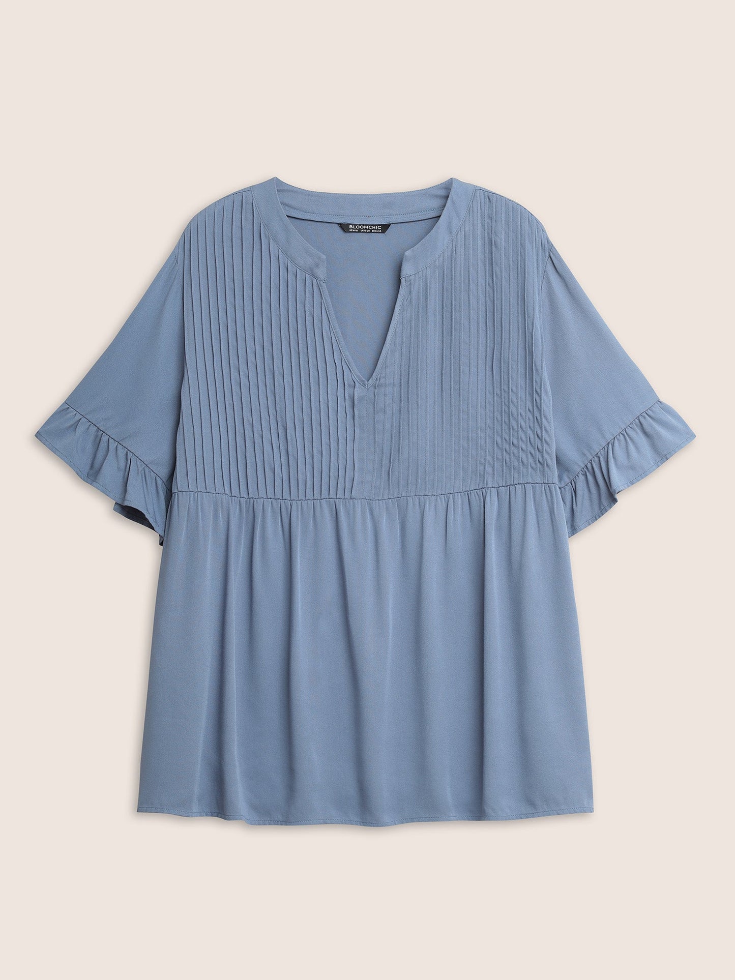 Rayon Solid Pleated Patchwork Ruffles Blouse