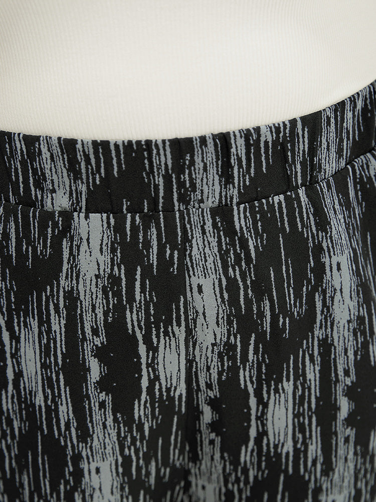 Brush Print Pocket Elastic Waist Loose Pants