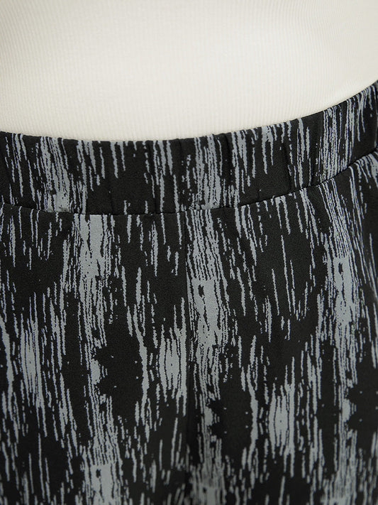 Brush Print Pocket Elastic Waist Loose Pants