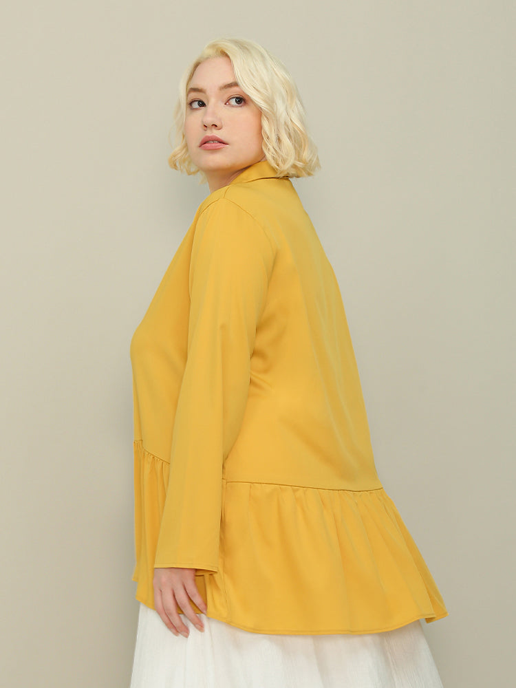 Frill Hem Lapel Collar Blouse