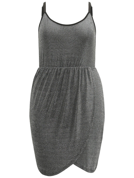 Plain Pleated Detail Wrap Hem Cami Dress